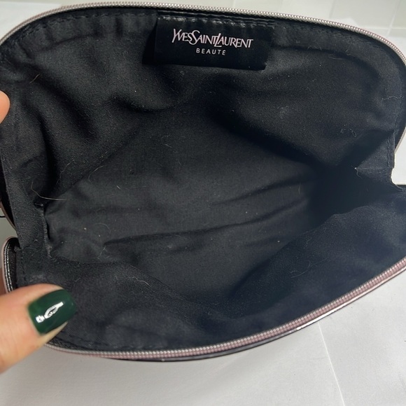 YSL Yves Saint Laurent Makeup Zip Around Pouch Clutch Rosegold Pewter Metallic - Picture 7 of 7